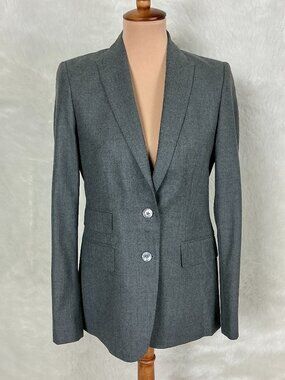 Massimo Dutti Heather Gray Wool Peak Collar 2 Button Blazer Women's 8